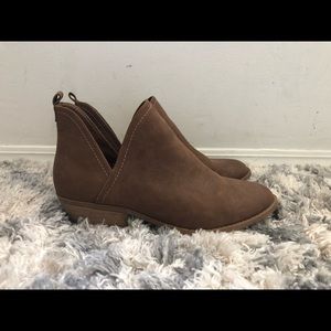Light brown leather mini heeled booties
